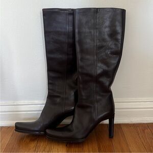 Prada Espresso Leather Heeled Boots
